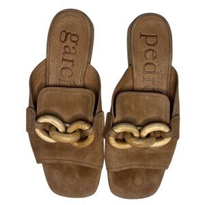 Pedro García Moore Suede Midi Mules Beige 37.5 US 6.5 Luxe Chain Detail Spain